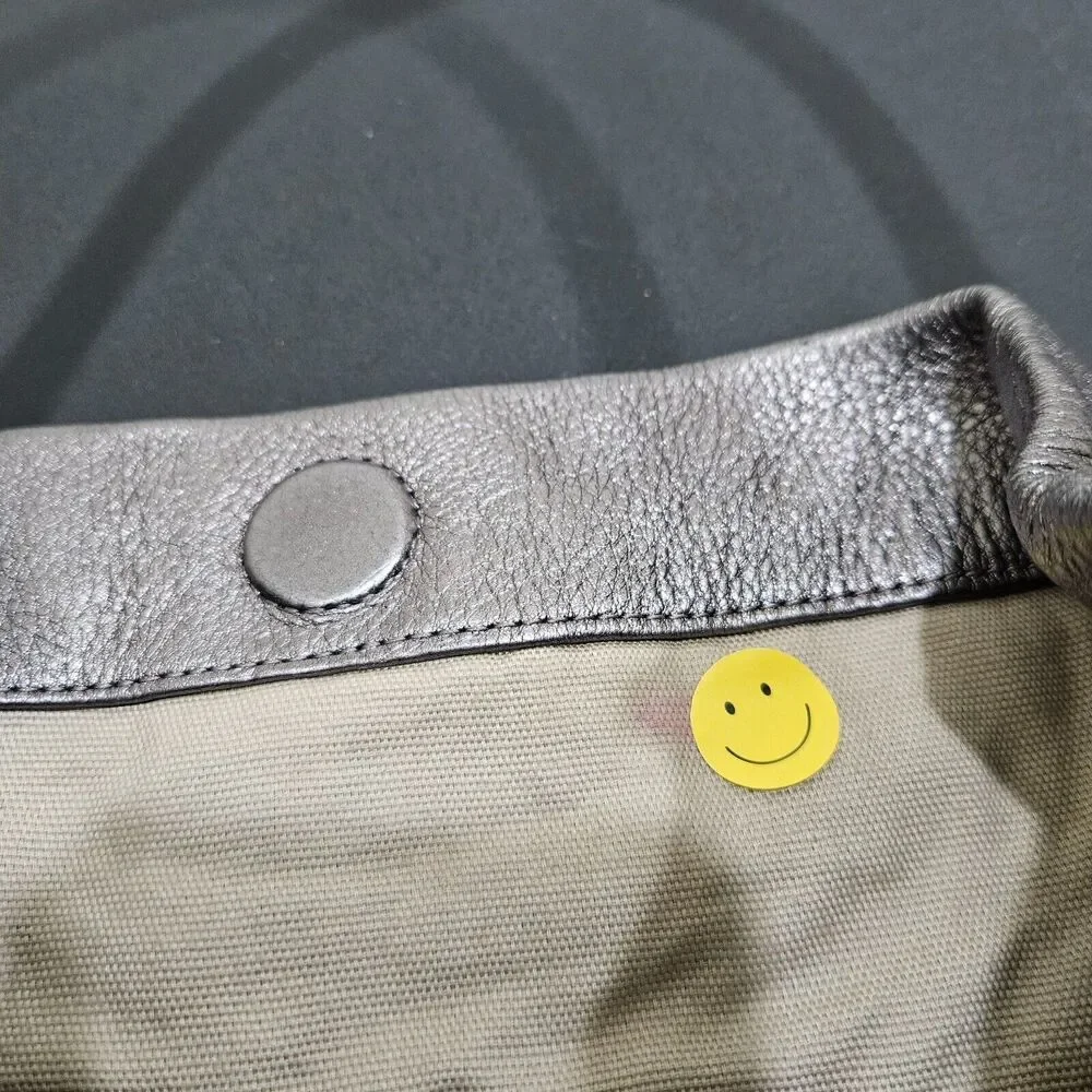 Tory Burch Metallic Gray Pebbled Leather Hobo Shoulder Bag Messenger Everyday